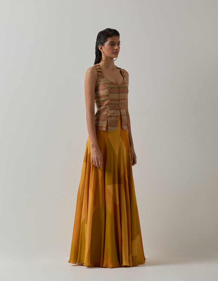 Mustard Abstract Corset and Skirt Set