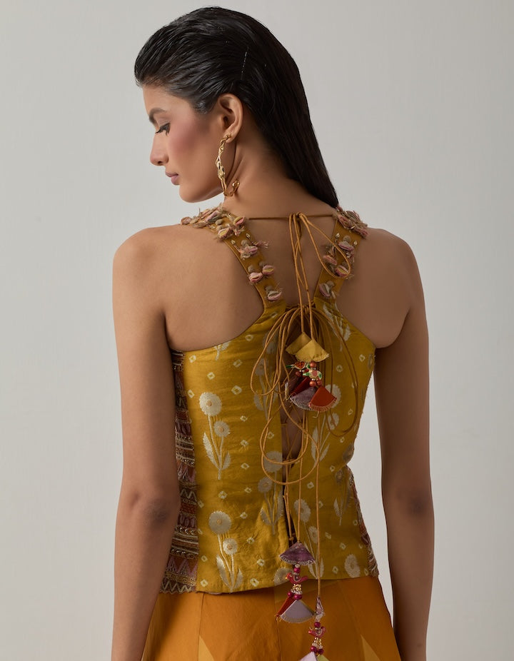 Mustard Abstract Corset and Skirt Set