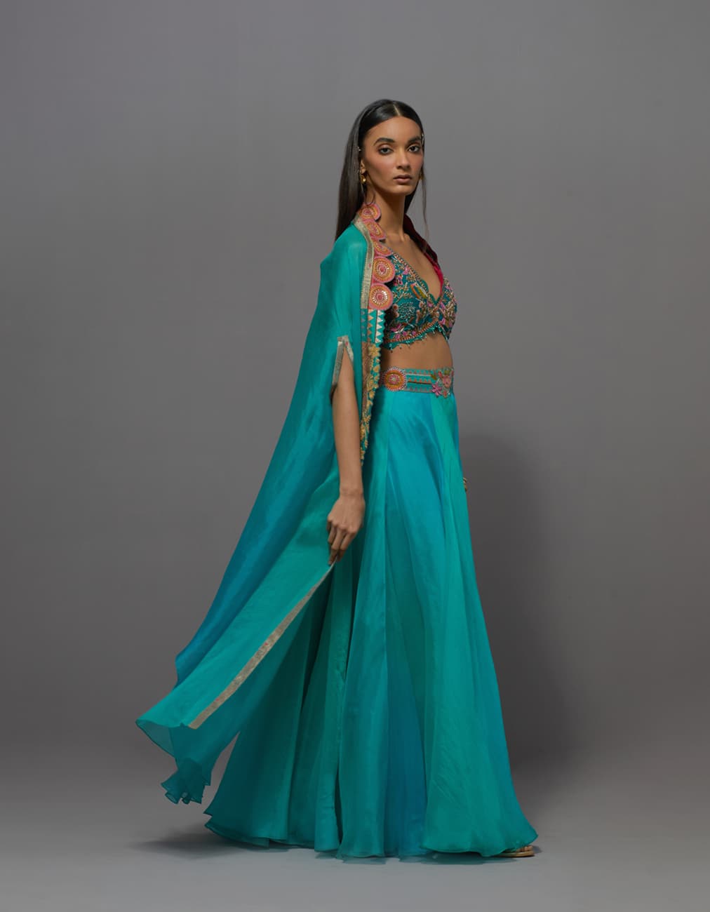 Turquoise Cape and Skirt Set