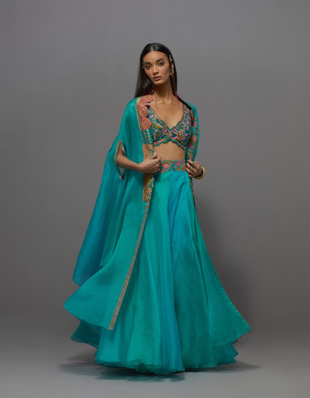 Turquoise Cape and Skirt Set