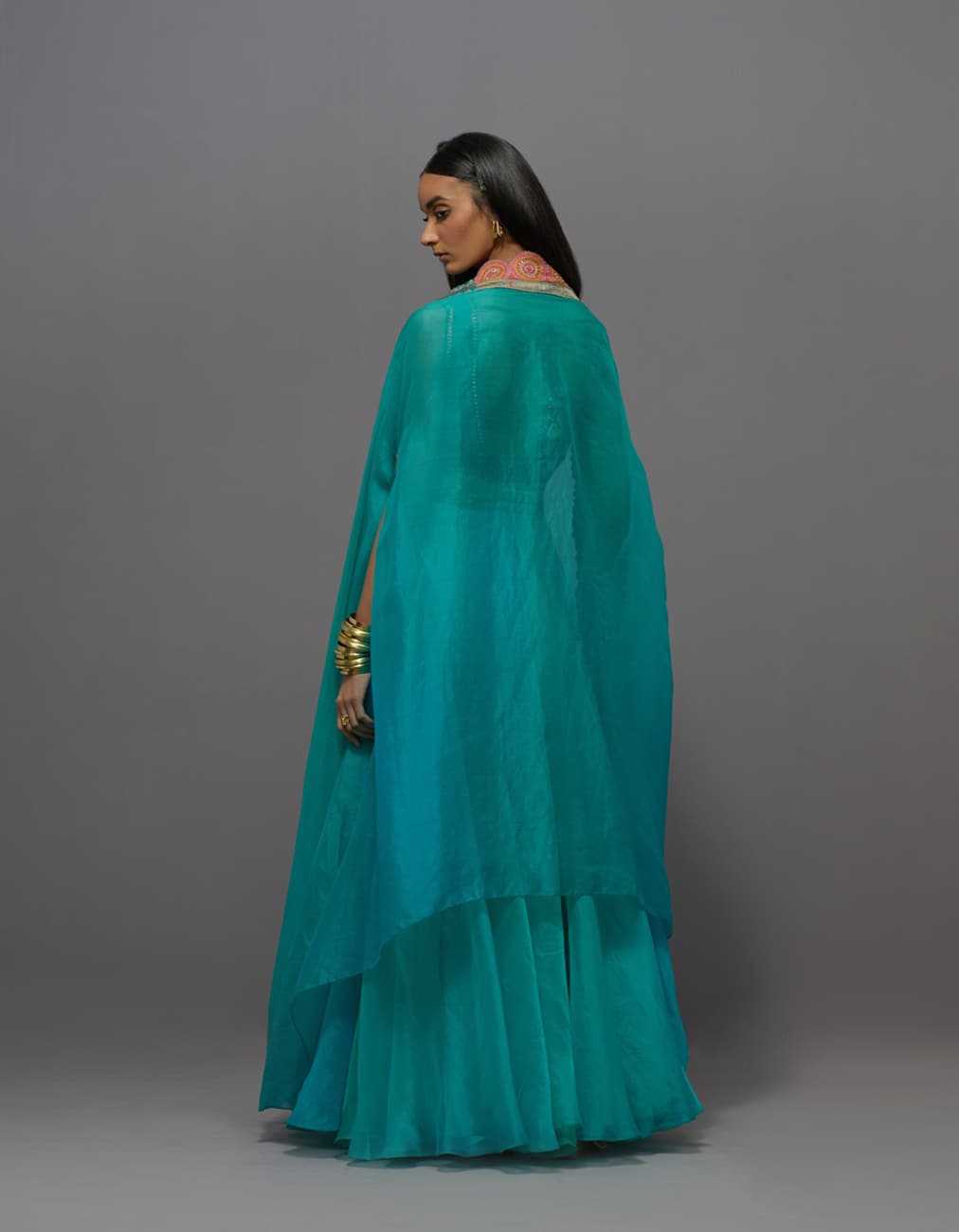 Turquoise Cape and Skirt Set