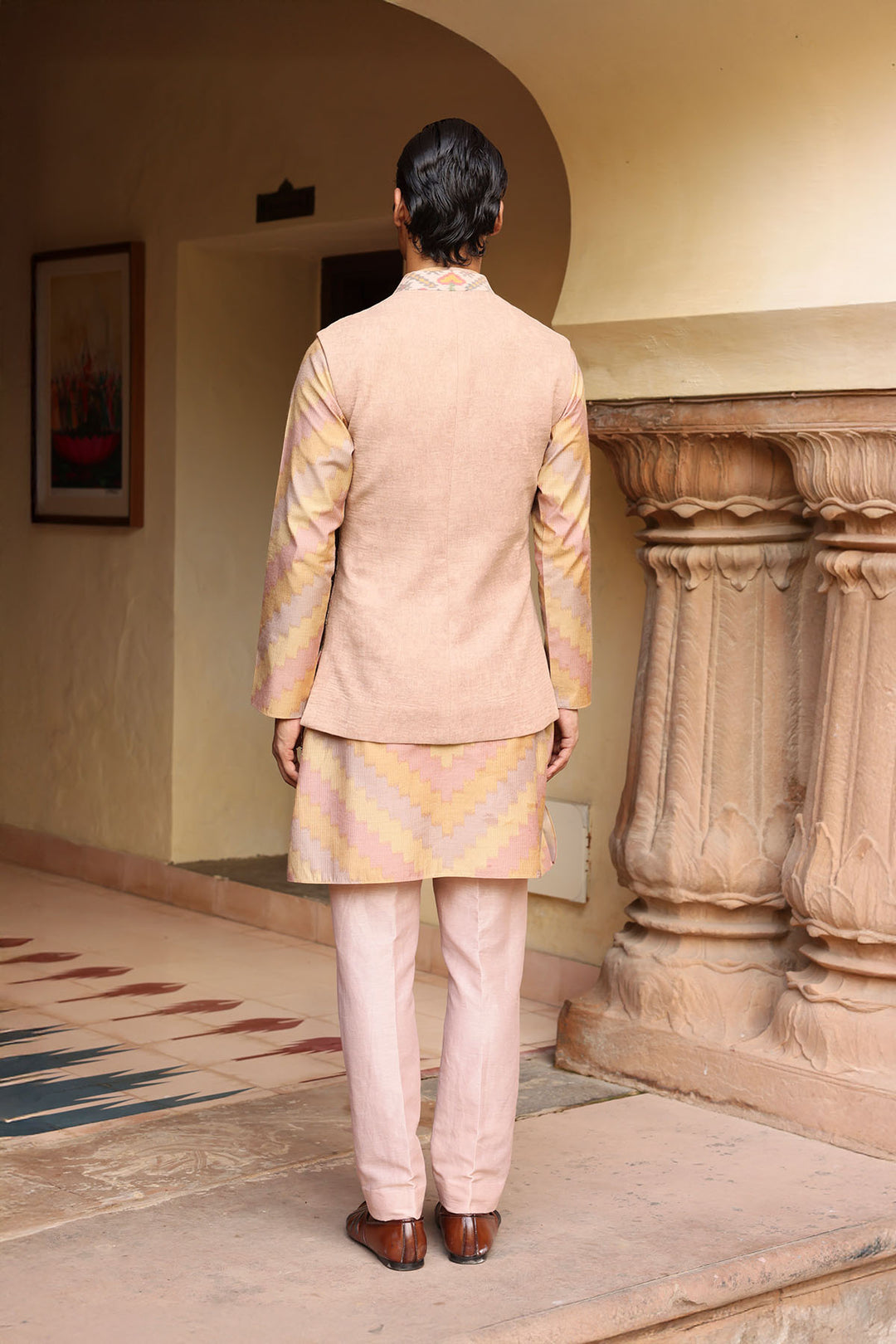 Pastel embroidered kurta set with jacket