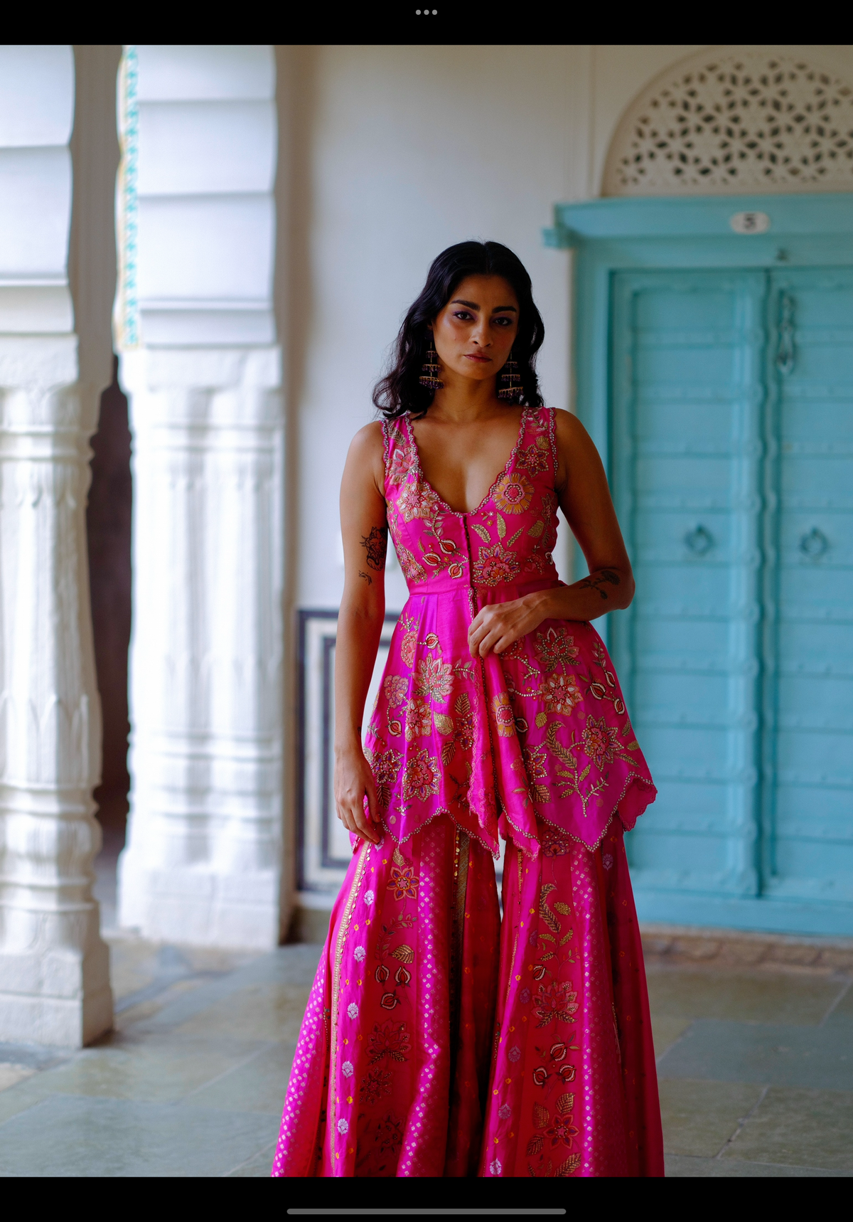 Fuchsia Peplum Sharara Set