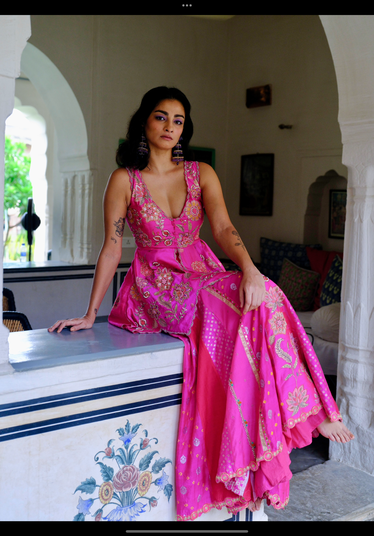 Fuchsia Peplum Sharara Set