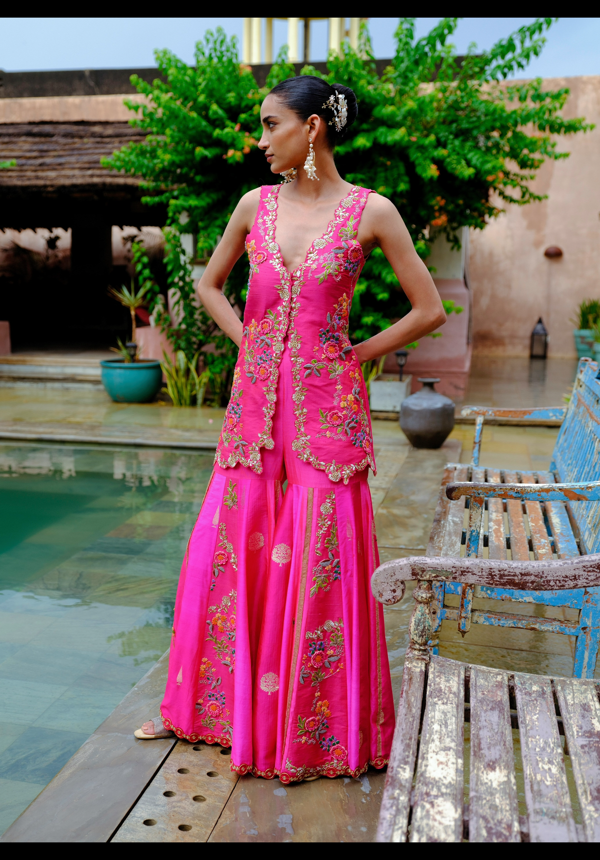 Fuchsia Floral Sharara Set