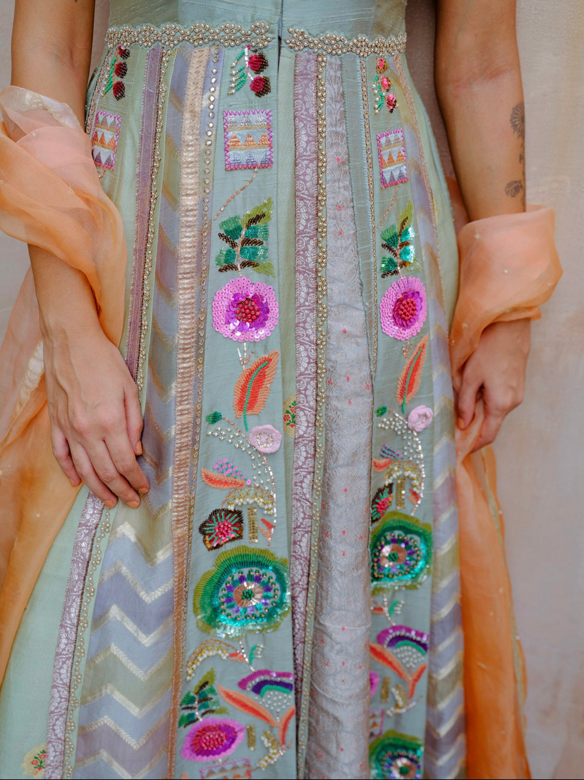 Aqua Jacket Anarkali Set