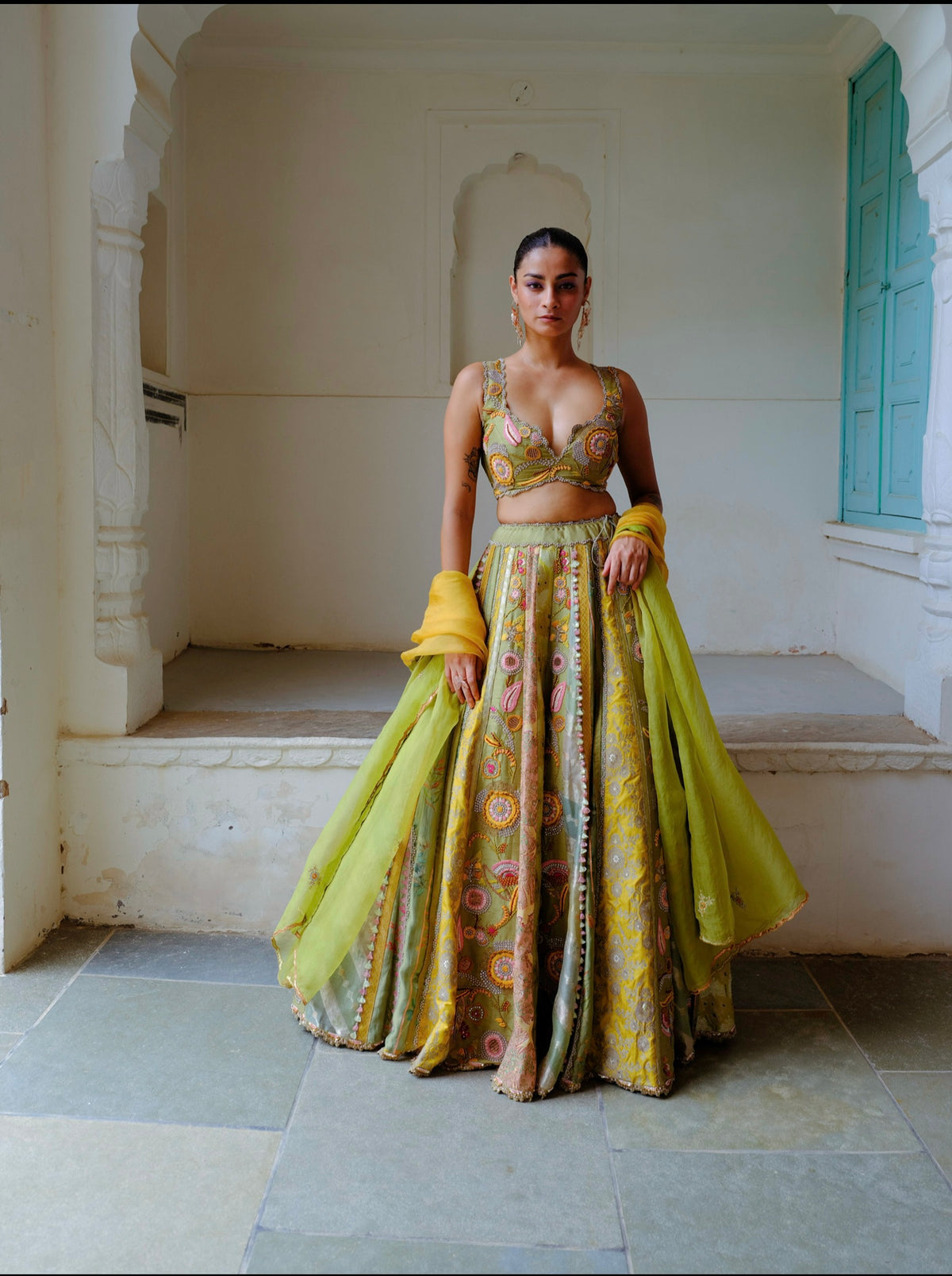 Green Floral Lehenga Set