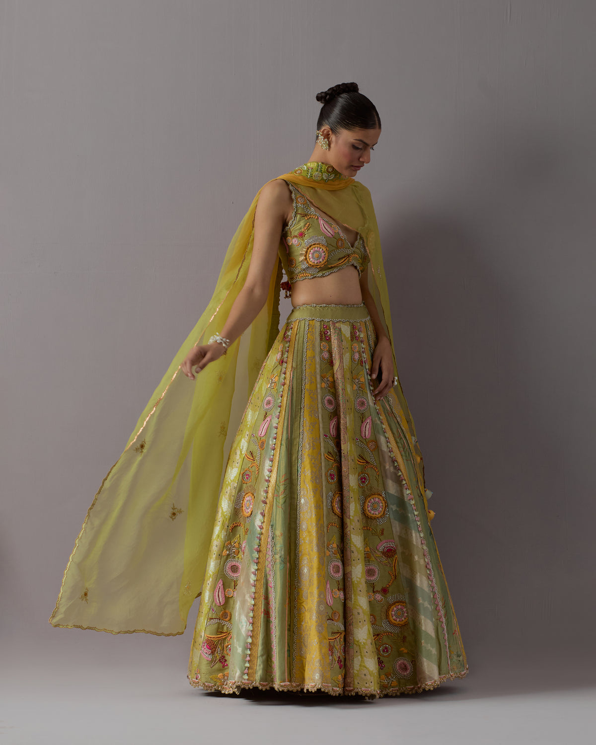 Green Floral Lehenga Set