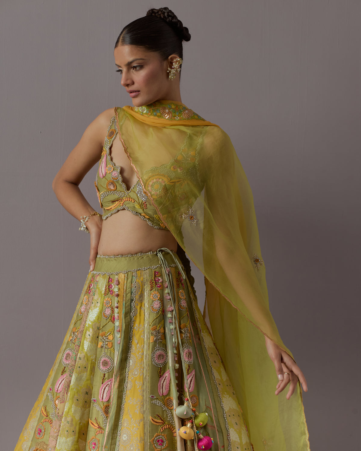 Green Floral Lehenga Set