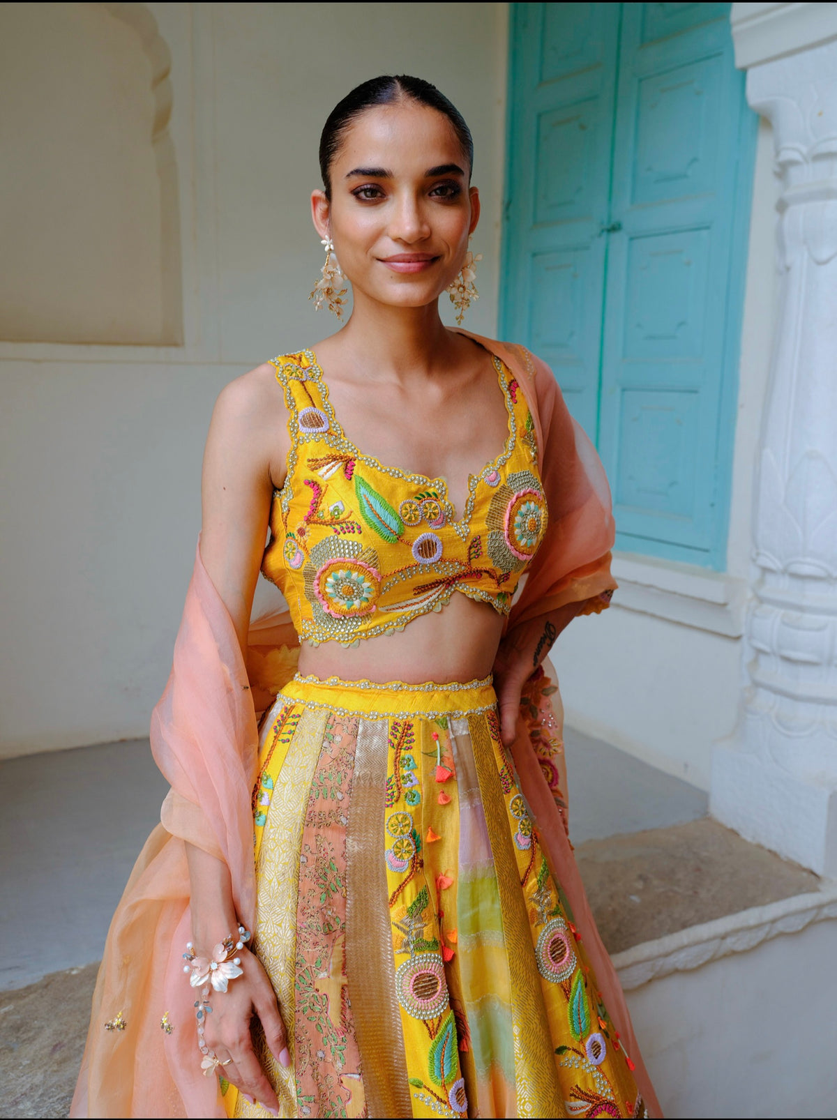 Yellow Floral Lehenga Set