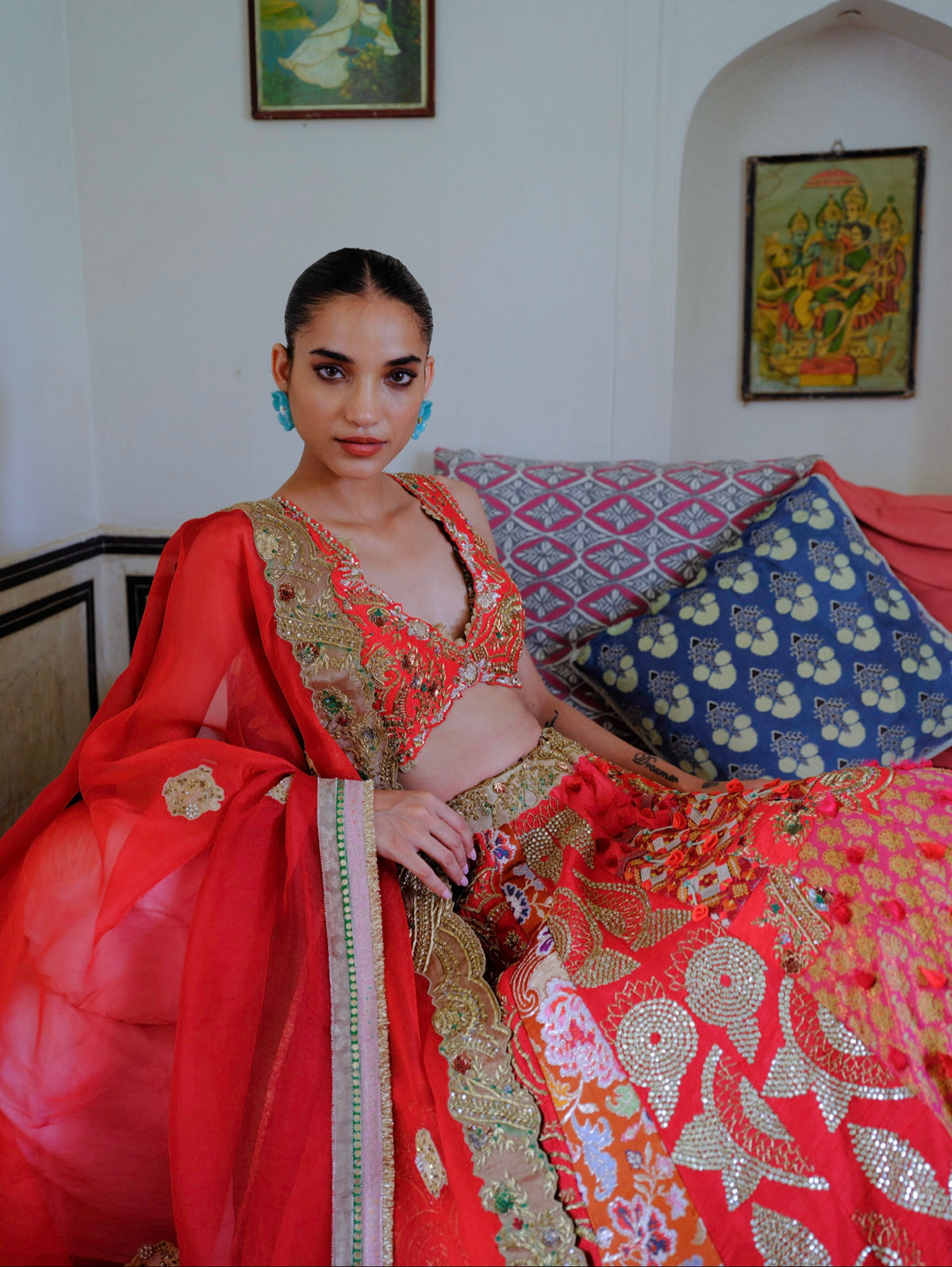 Red Zari Lehenga Set