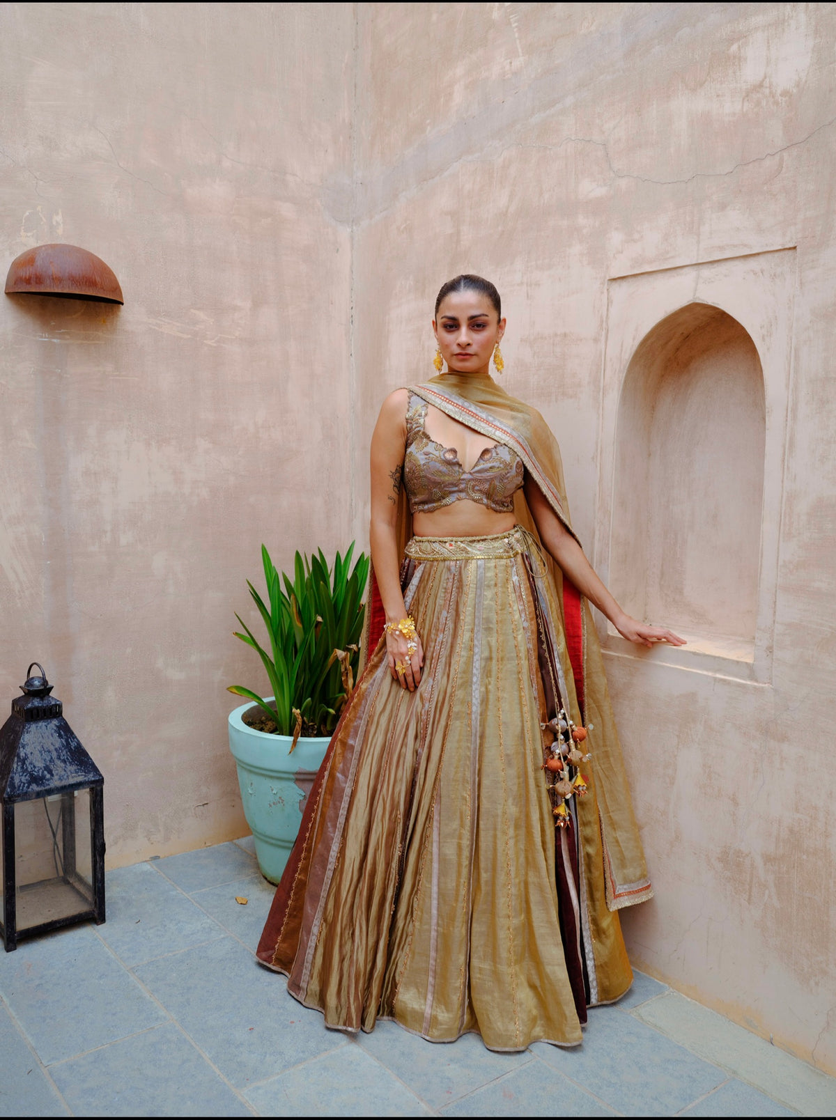 Metallic Tissue Lehenga Set