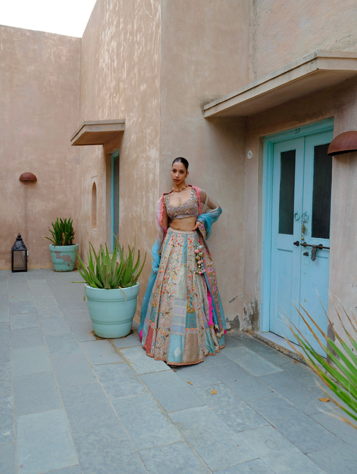 Grey & Turquoise Lehenga Set