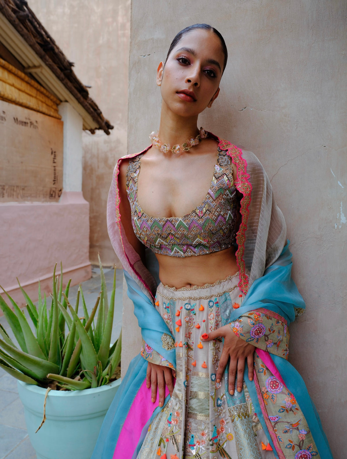 Grey & Turquoise Lehenga Set