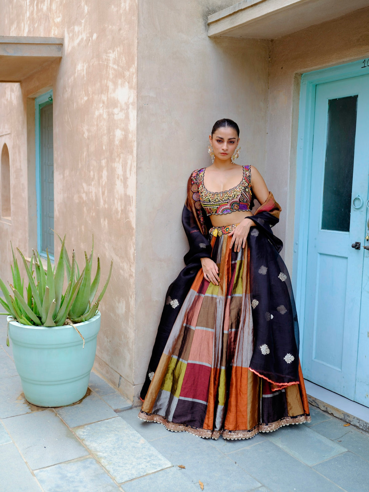 Black Metallic Lehenga Set