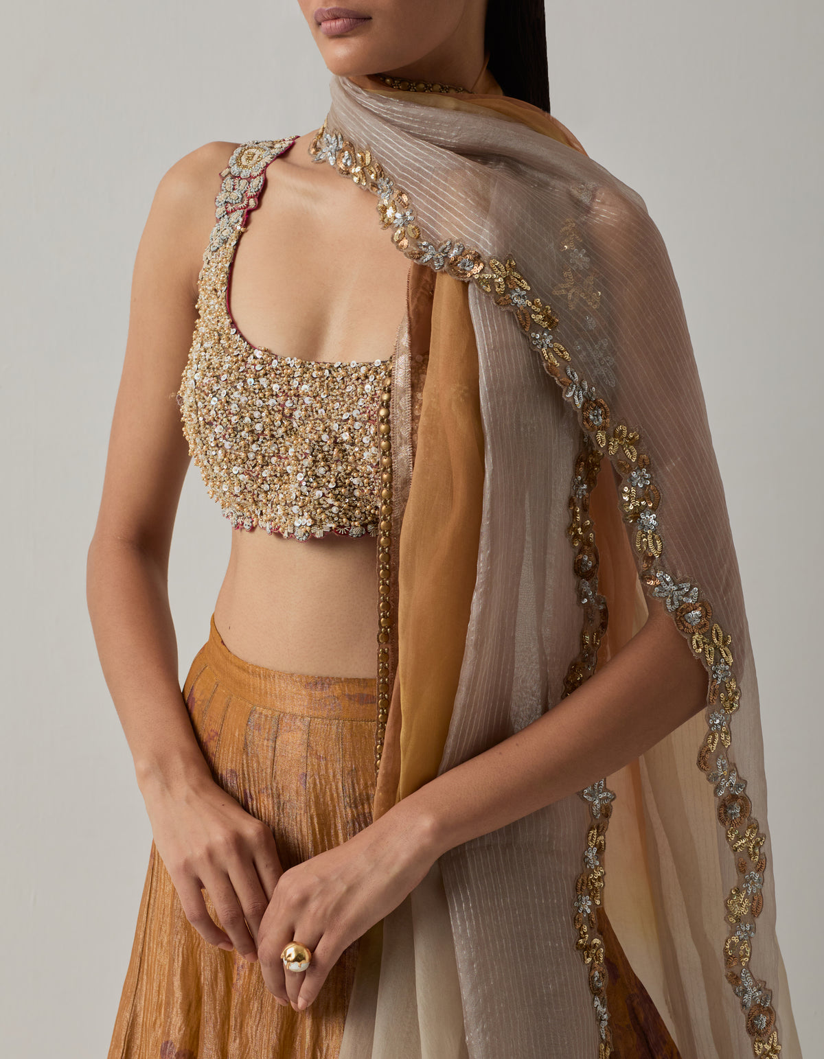 Mustard Tissue Lehenga Set