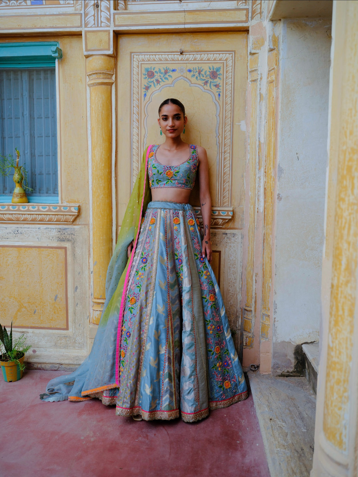 Blue Floral Lehenga Set