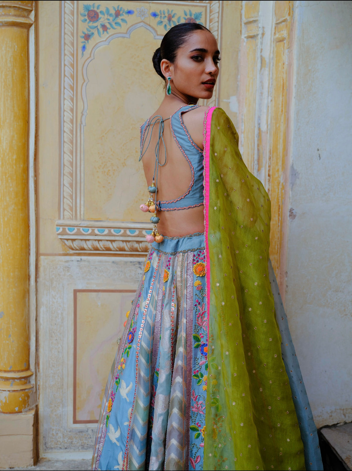 Blue Floral Lehenga Set