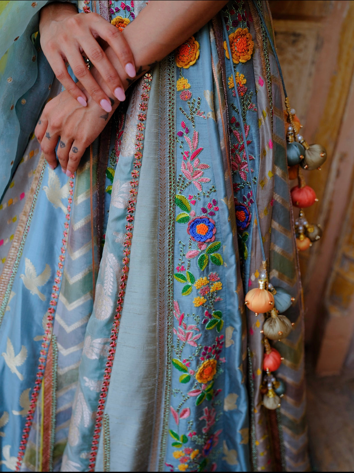 Blue Floral Lehenga Set