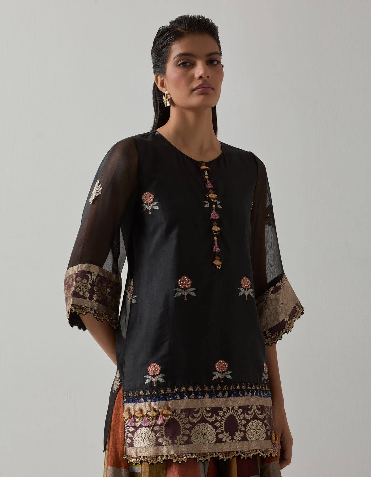 Black Tissue Sharara Set