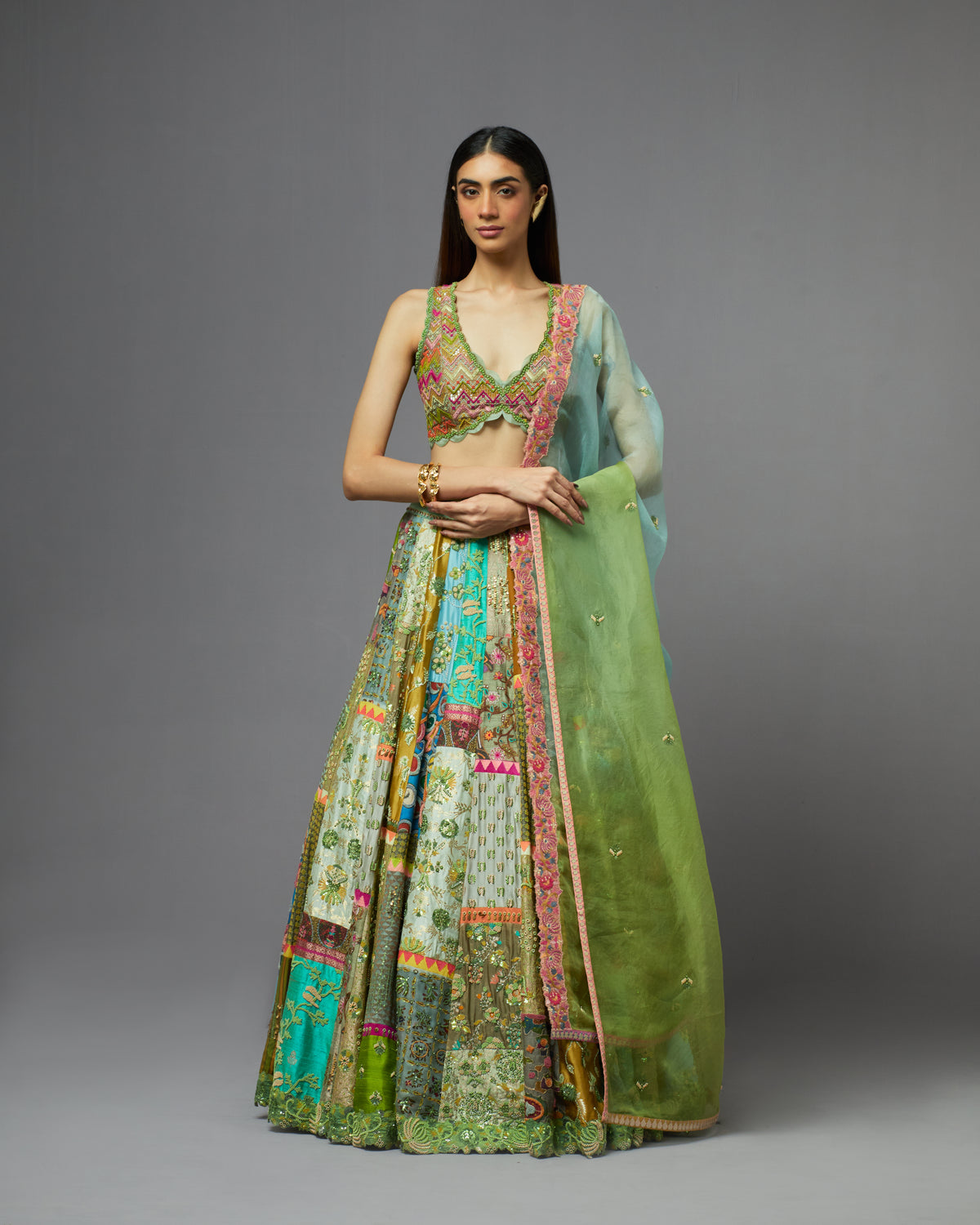 Multi Green Lehenga Set