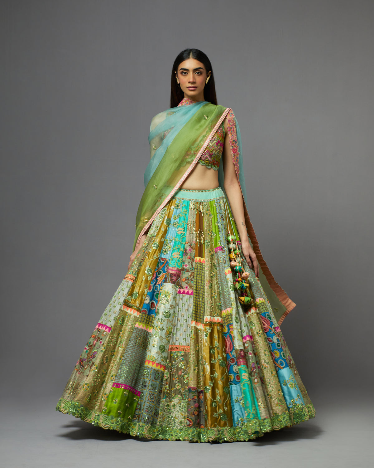 Multi Green Lehenga Set