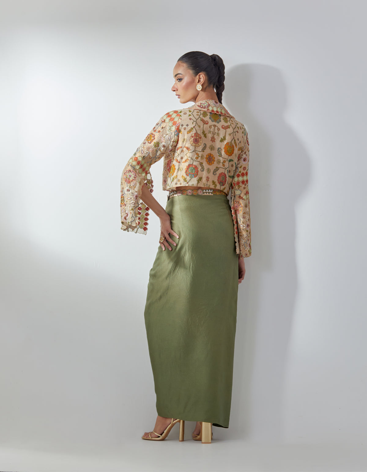 Embellished Top and Drape Skirt Set