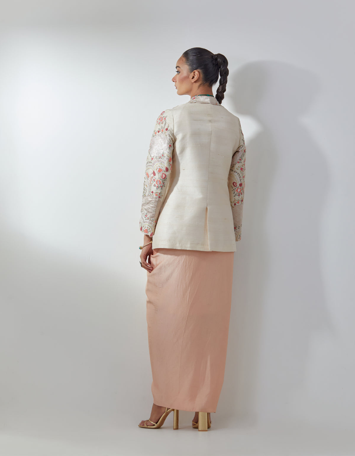 Ivory Embellished Blazer and Drape Skirt Set