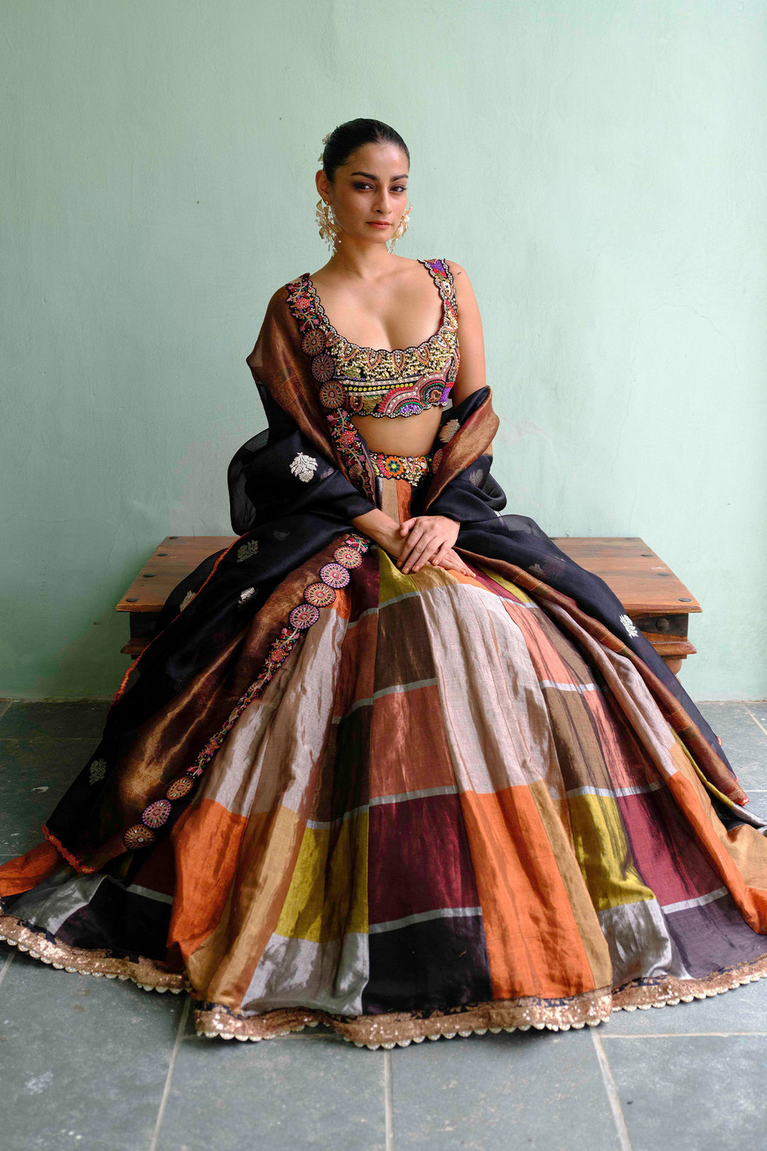 Multicolour Tissue Lehenga Set