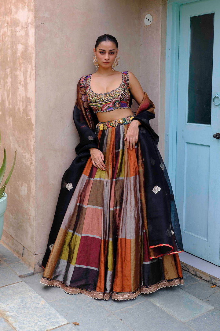 Multicolour Tissue Lehenga Set