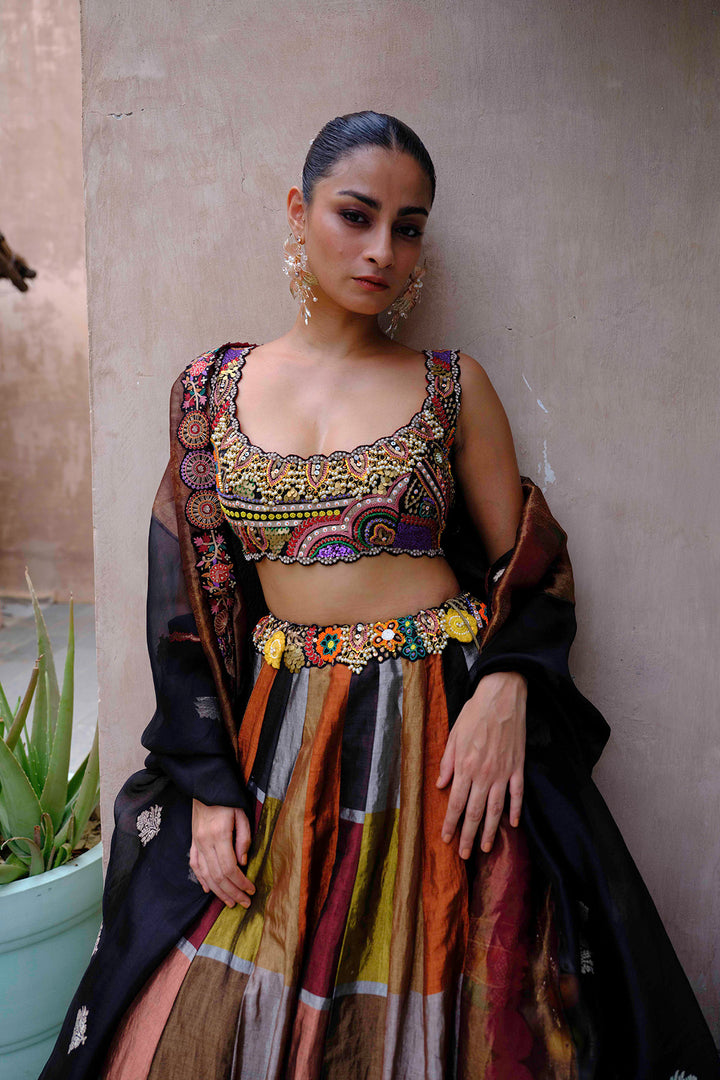 Multicolour Tissue Lehenga Set