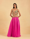 Multicoloured Corset and Pink Skirt Set