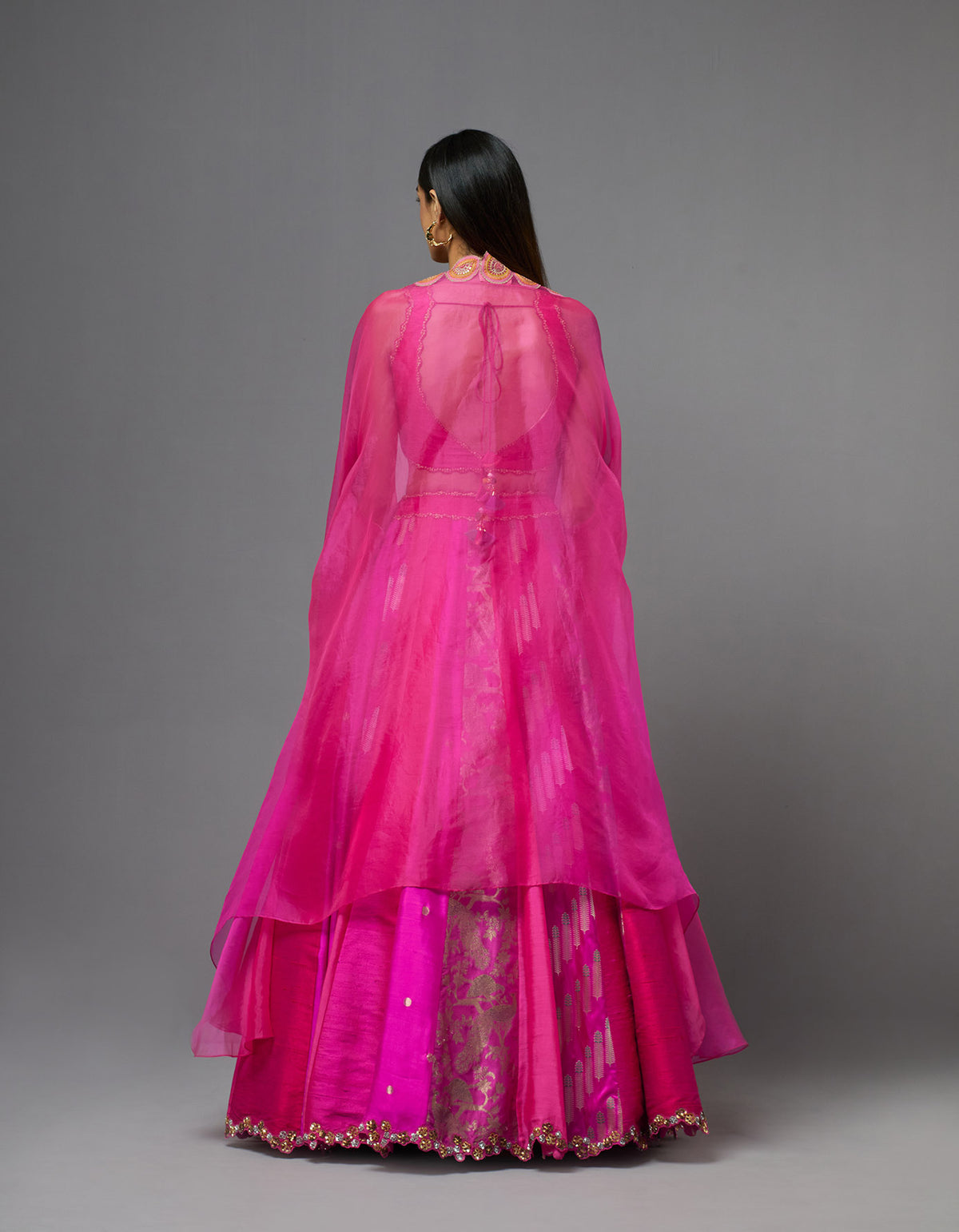 Fuchsia Cape and Silk Skirt Set