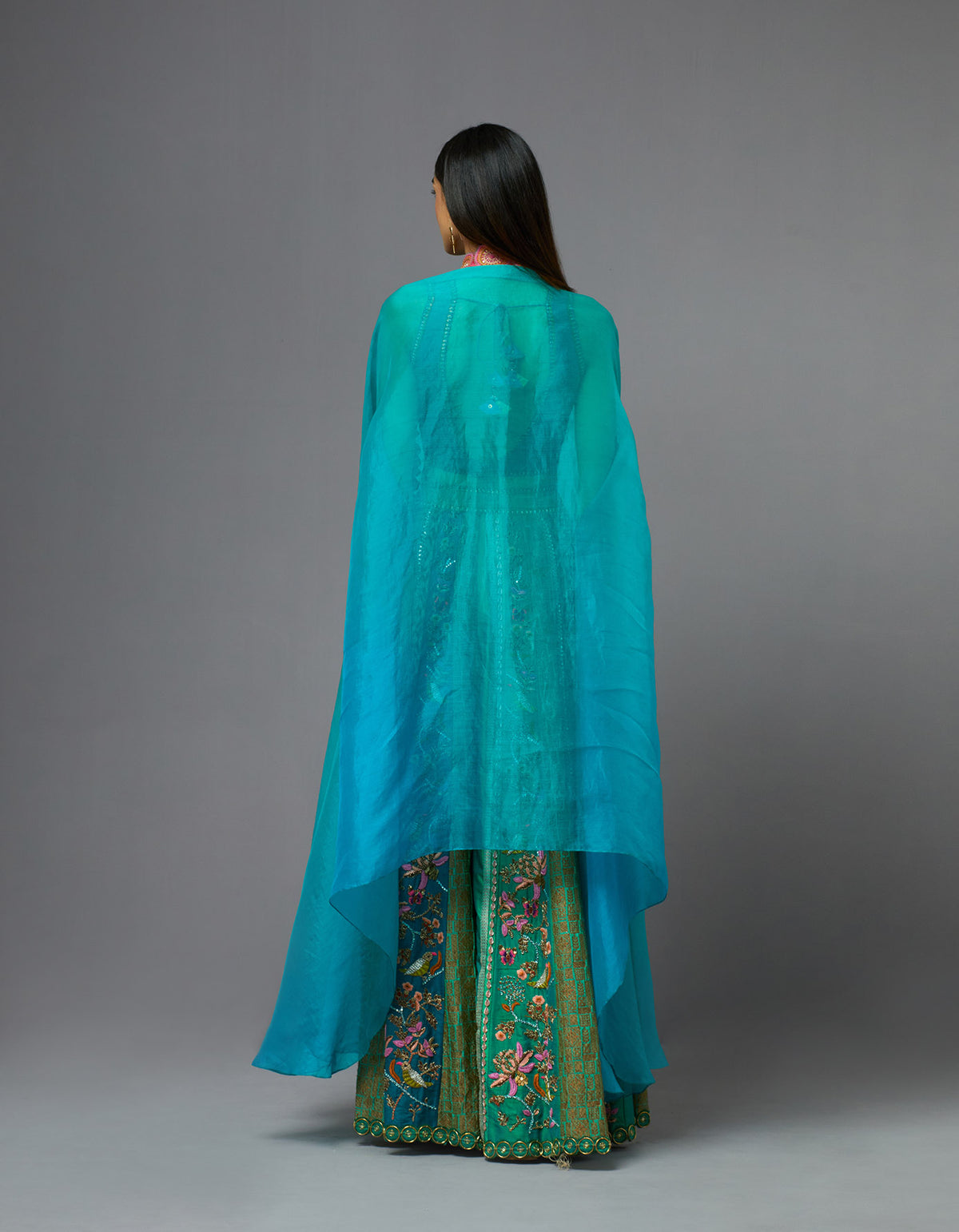 Turquoise and Green Sharara Set