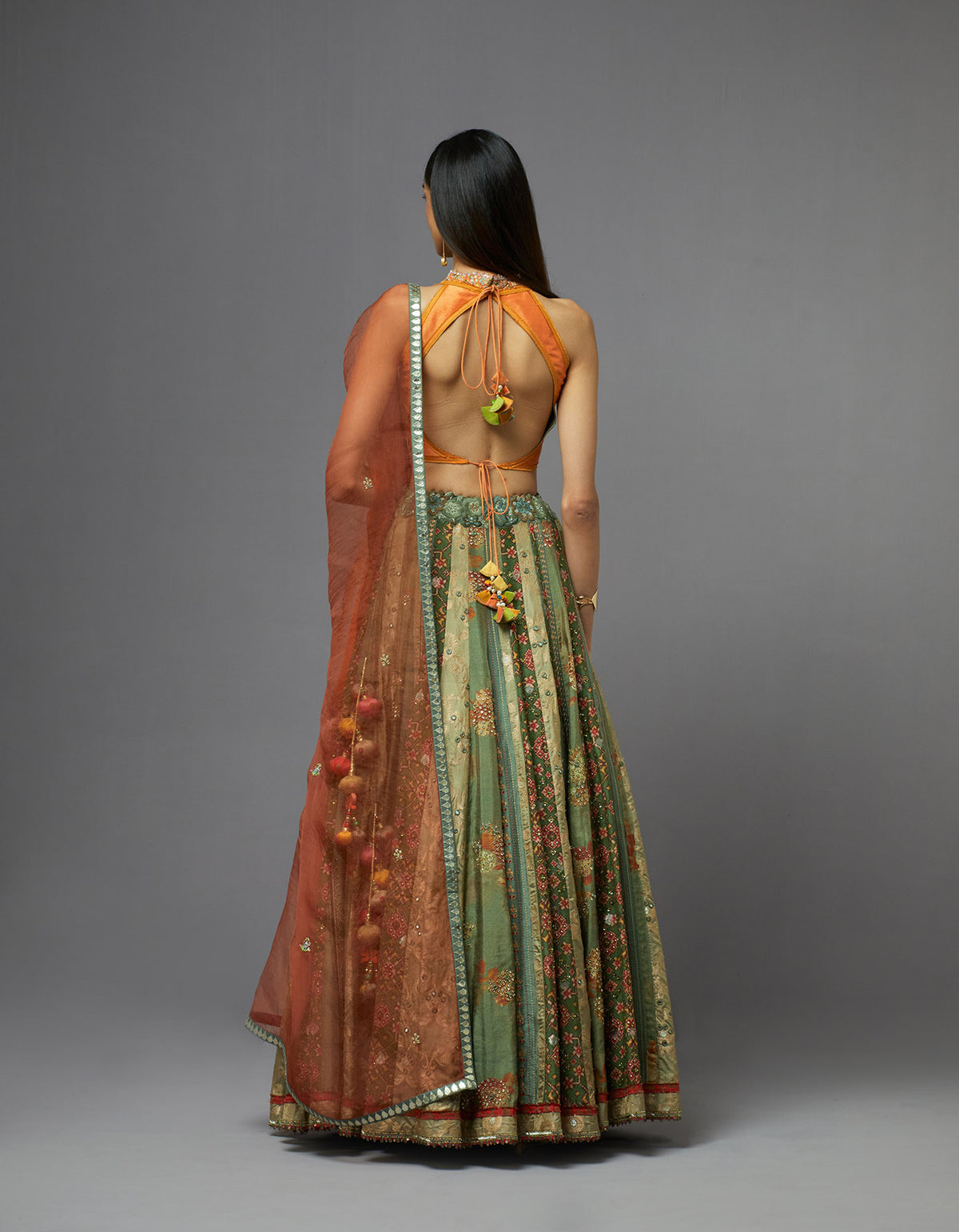 Green and Orange Lehenga Set