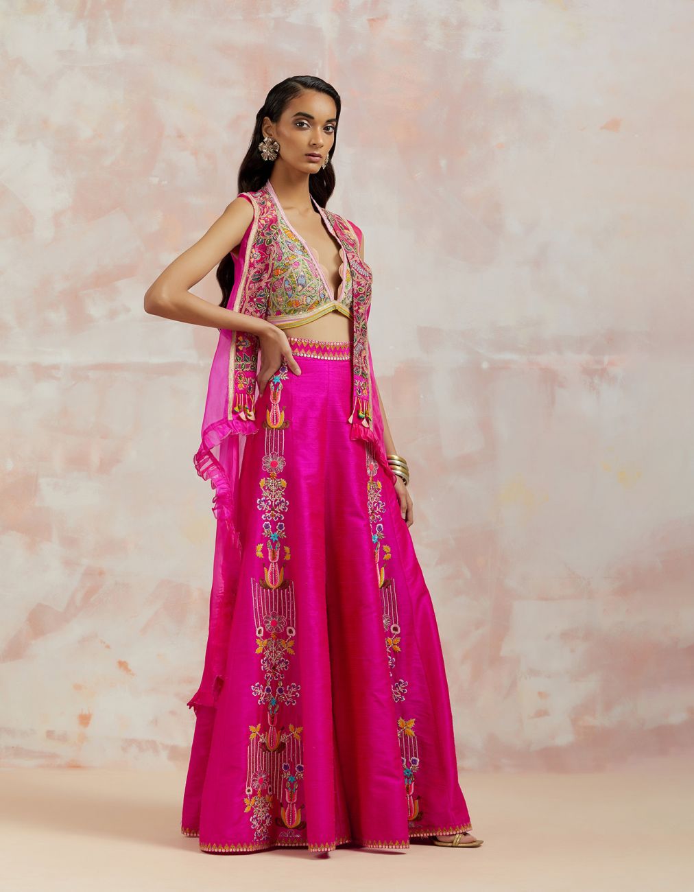 Fuchsia Cape Sharara Set