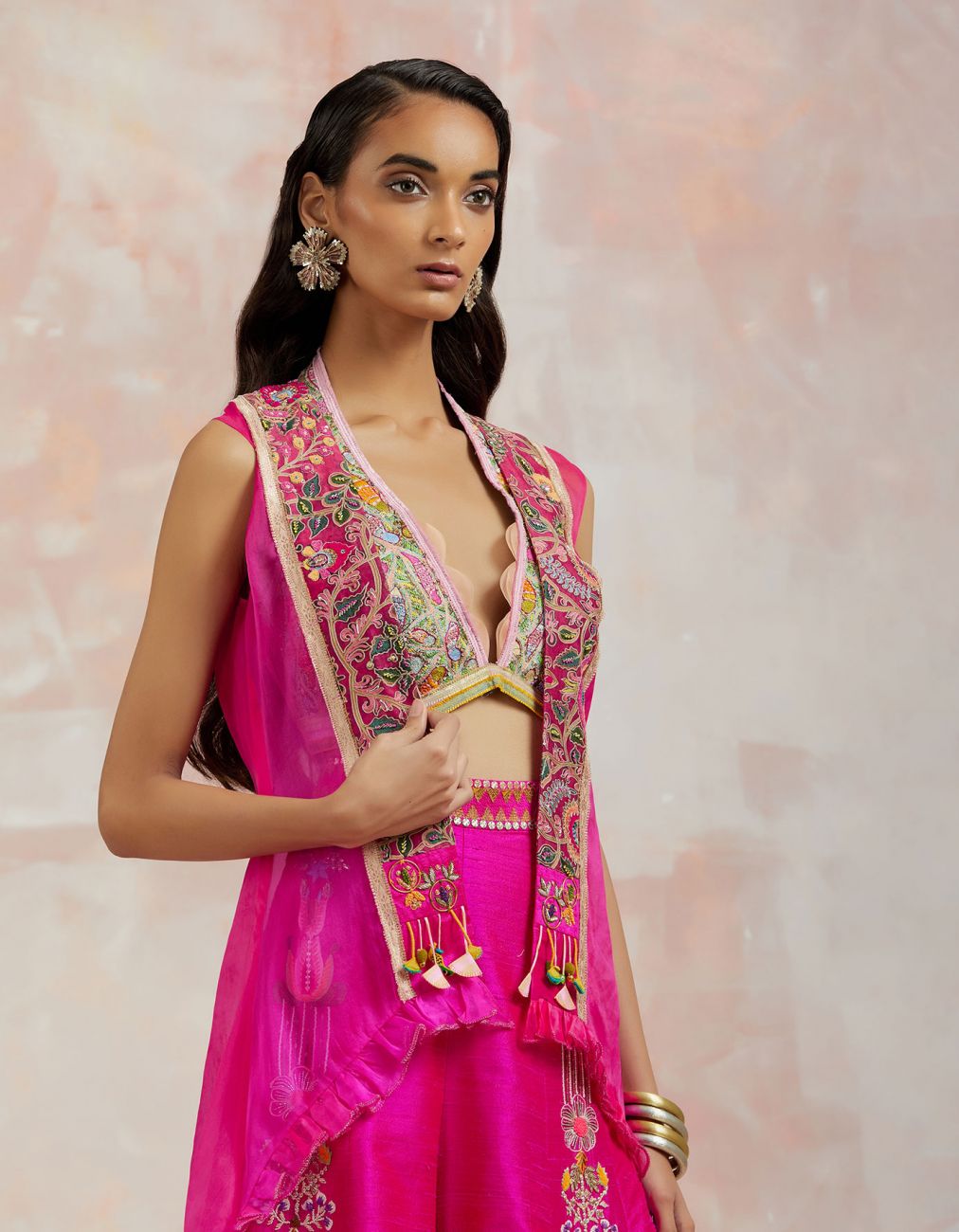 Fuchsia Cape Sharara Set