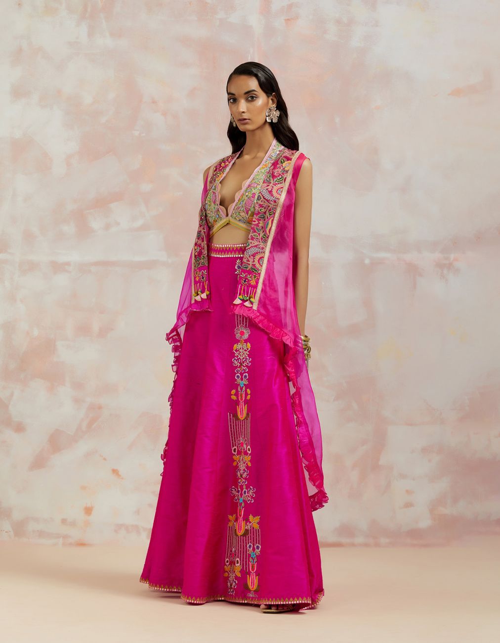 Fuchsia Cape Sharara Set