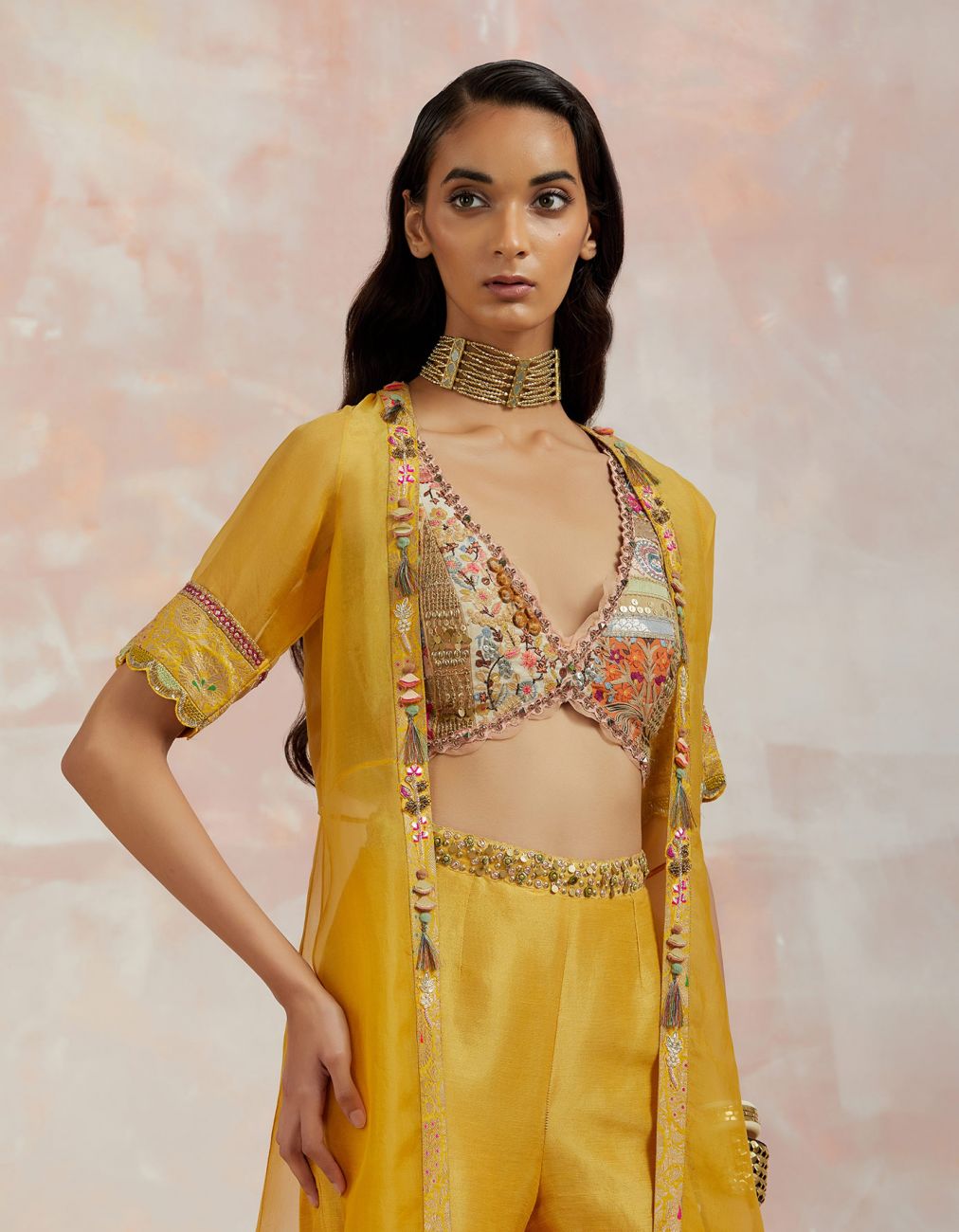 Mustard Palazzo Cape Set